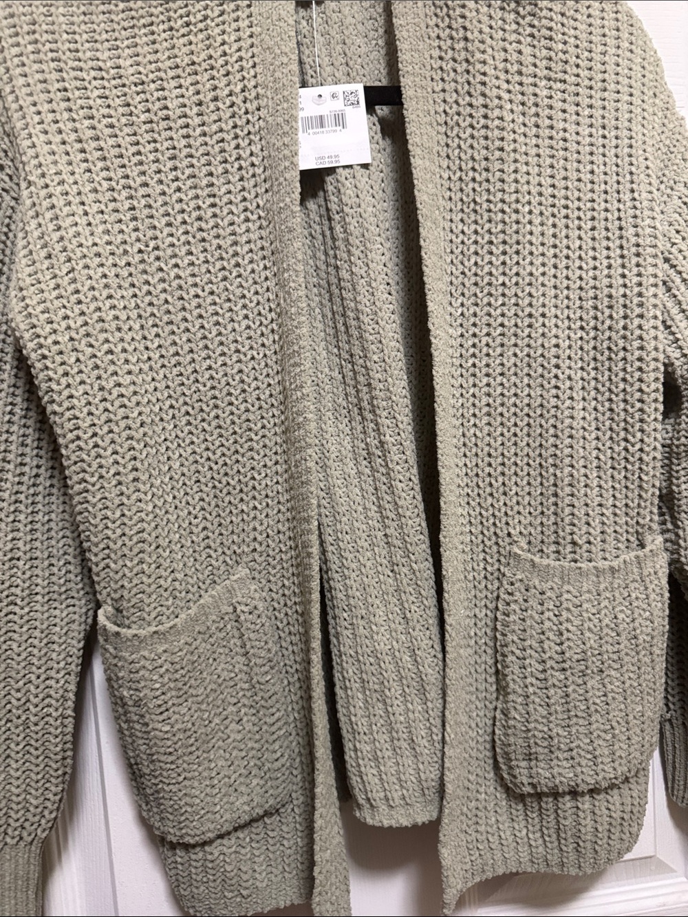 American Eagle Outfitters Sage Green Waffle Knit Open-Front Cardigan